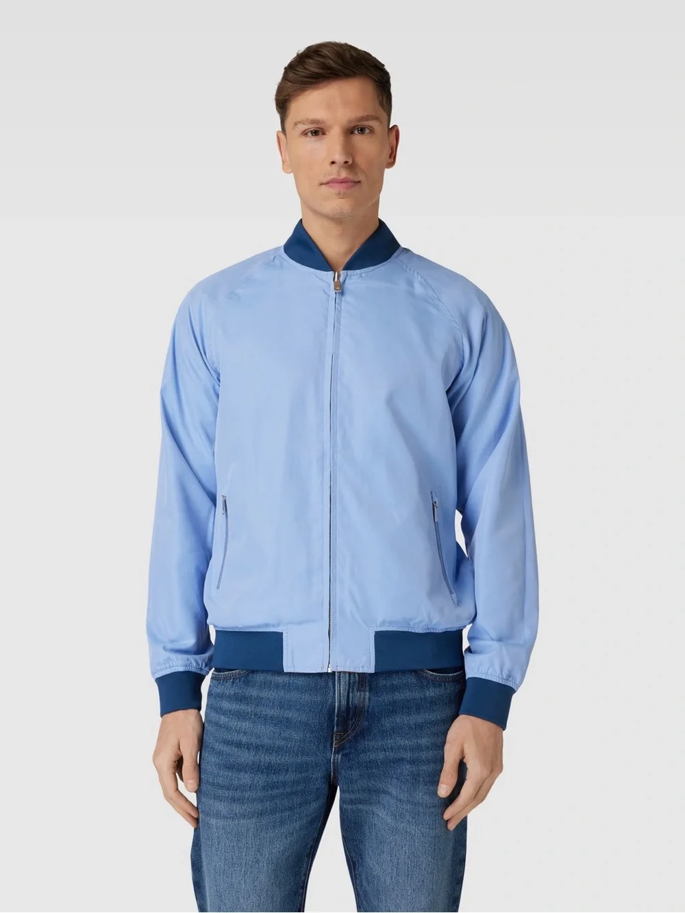Scotch and Soda Men's Jacke Colorblock Bomber Reversible Jacket in Blue/  Brown